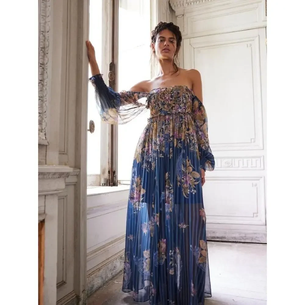 Free People Angel Eyes Maxi Dress Blue Floral Size Small